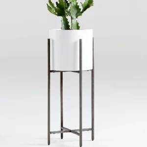 White Round Indoor/Outdoor Planter with Short Stand